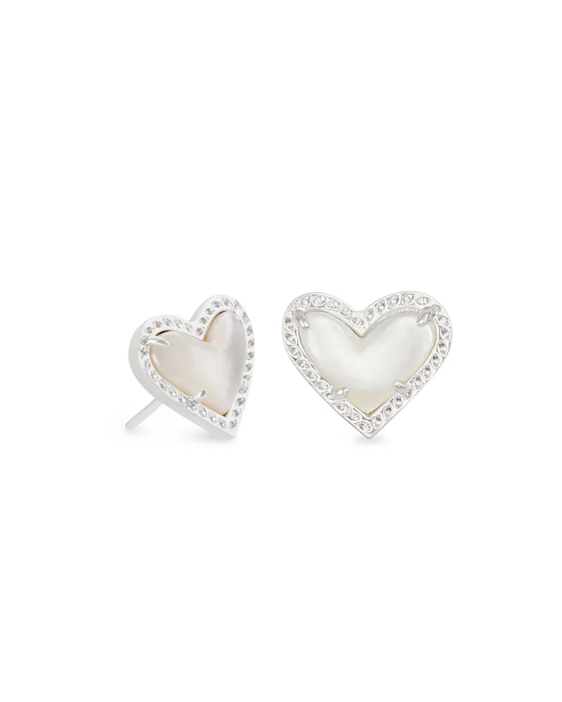 Kendra Scott | Ari Heart Silver Stud Earrings in Ivory Mother of Pearl - preenteronline