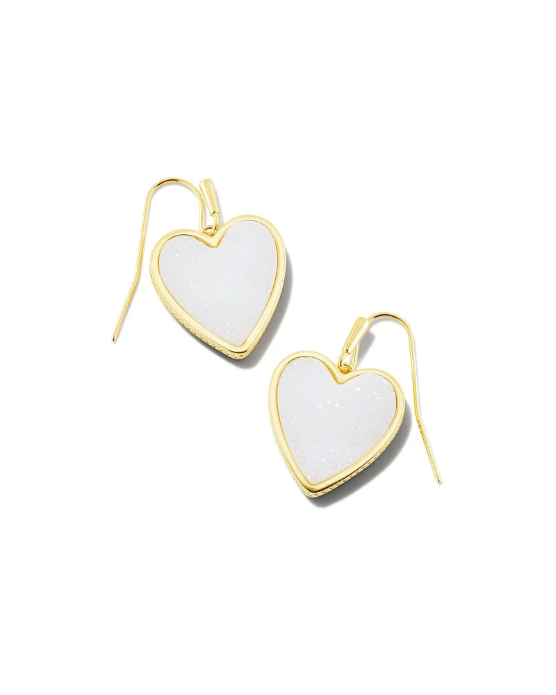 Kendra Scott | Heart Gold Drop Earrings in Iridescent Drusy - preenteronline