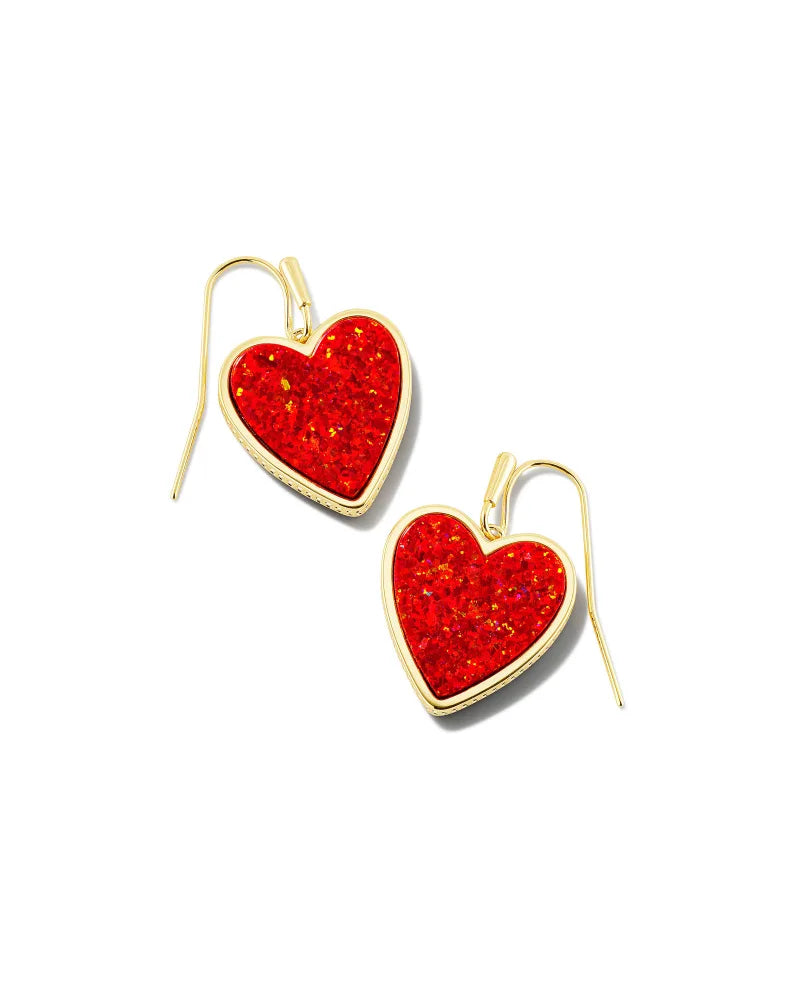 Kendra Scott | Heart Gold Drop Earrings in Red Kyocera Opal - preenteronline