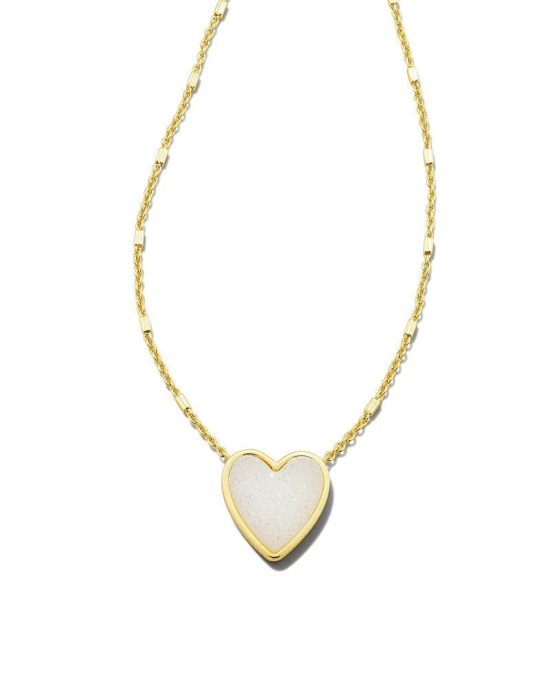 Kendra Scott | Heart Gold Pendant Necklace in Iridescent Drusy - preenteronline