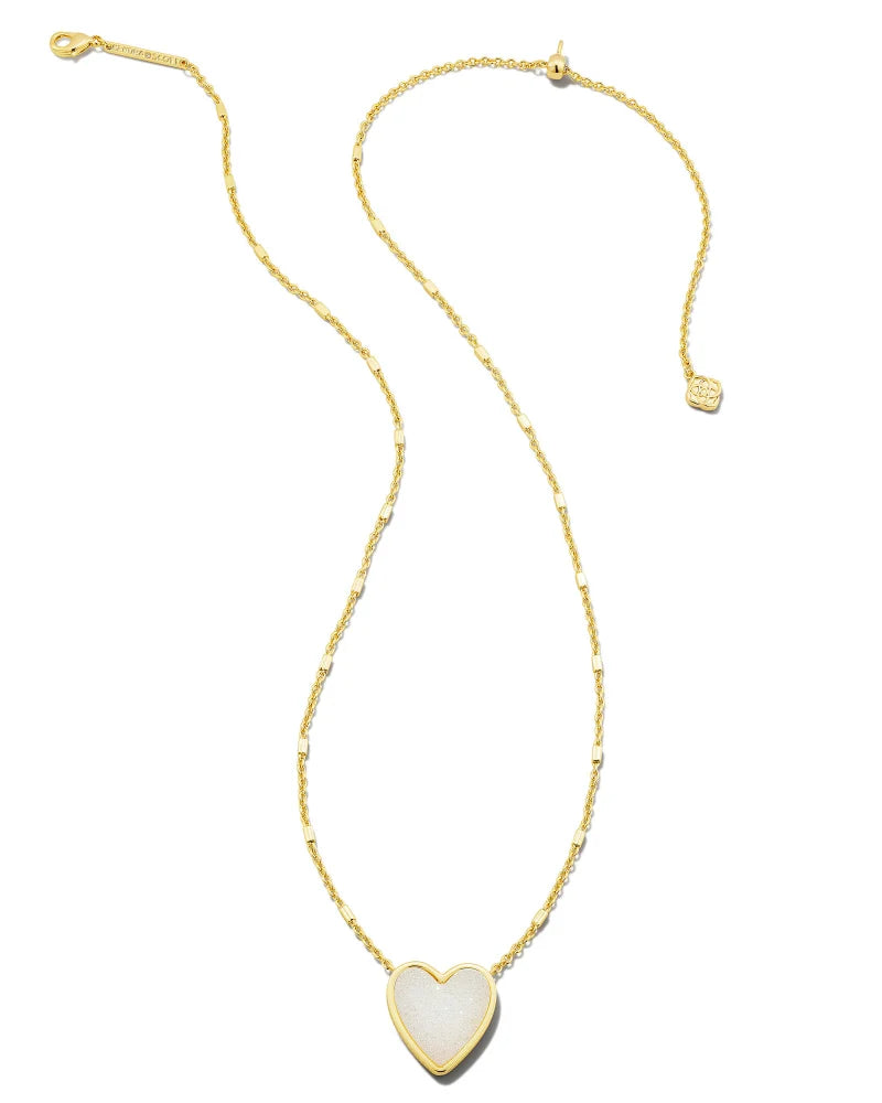 Kendra Scott | Heart Gold Pendant Necklace in Iridescent Drusy - preenteronline