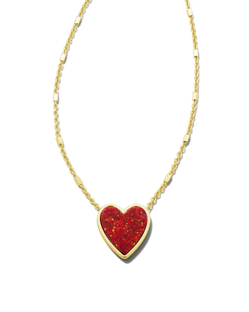 Kendra Scott | Heart Gold Pendant Necklace in Red Kyocera Opal - preenteronline