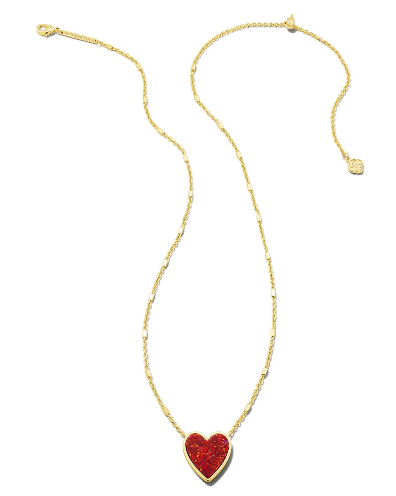 Kendra Scott | Heart Gold Pendant Necklace in Red Kyocera Opal - preenteronline